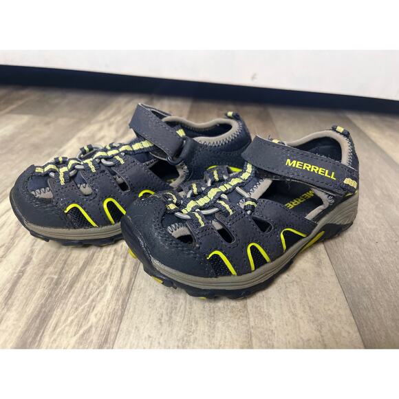 Merrell Boy's Navy Lime Hydro H2O Hiker Leather Sandals Size 10M - Picture 1 of 4
